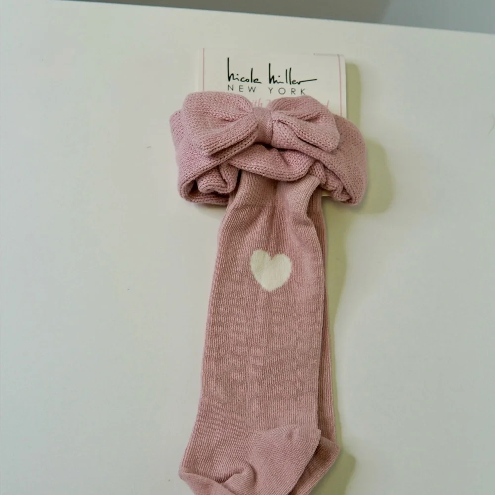 Nicole Miller Cream and Pink Heart Bodysuit with Bow Socks